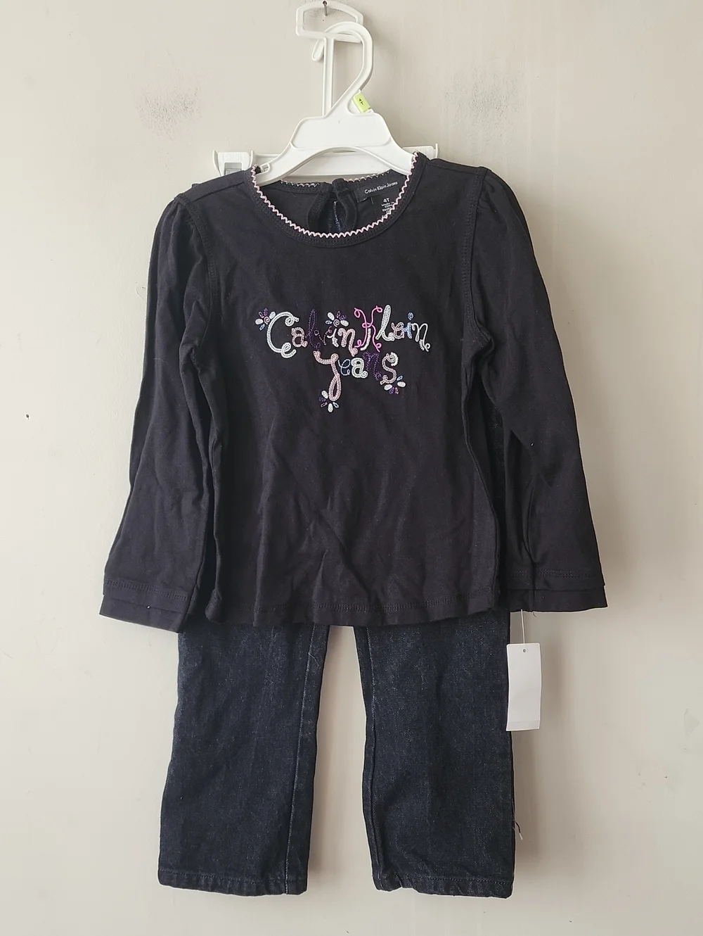 Calvin Klein Jeans Black Long-Sleeve Top with Embroidered Logo